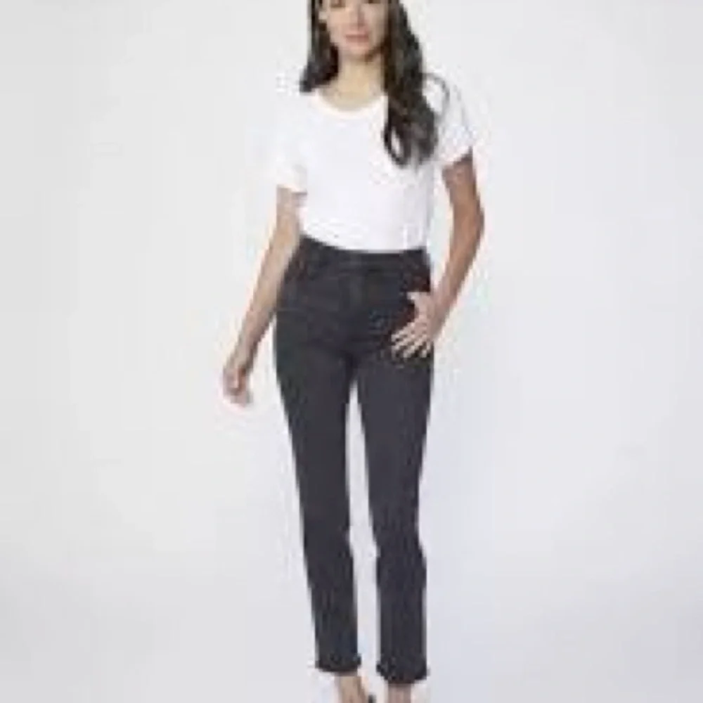 PAIGE Sarah Slim High Rise Straight Leg Jeans in Black Willow Wash Size 25